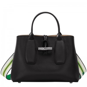 Black Longchamp Roseau M Women's Handbags | IRBY-89216