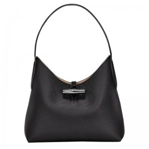 Black Longchamp Roseau M Women's Hobo Bags | PAYB-68234