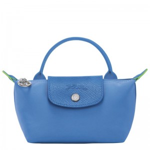 Cornflower Blue Longchamp Le Pliage Green with handle Women's Pouches | RBGM-37164