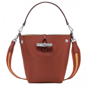 Mahogany Brown Longchamp Roseau XS Women's Bucket Bag | LYGP-58473