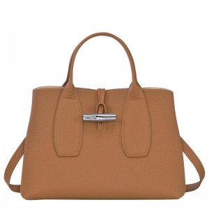 Natural Brown Longchamp Roseau M Women's Handbags | UNEX-84031