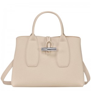 Paper White Longchamp Roseau M Women's Handbags | EINP-23154