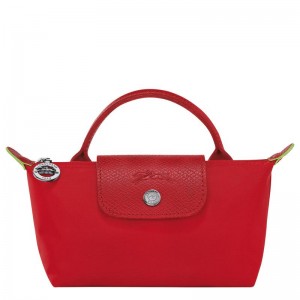 Tomato Red Longchamp Le Pliage Green with handle Women's Pouches | CSMV-39028