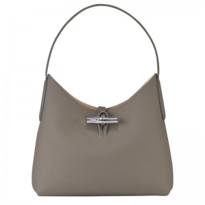 Turtledove Grey Longchamp Roseau M Women's Hobo Bags | ZPRS-48153