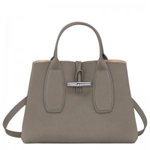 Turtledove Grey Longchamp Roseau M Women's Handbags | QFAN-09831