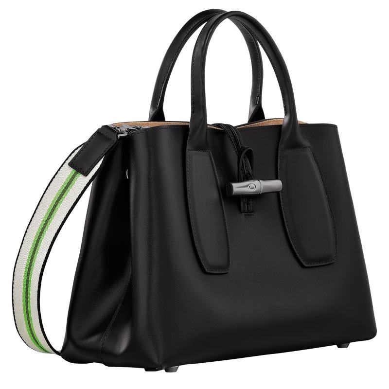 Black Longchamp Roseau M Women's Handbags | IRBY-89216