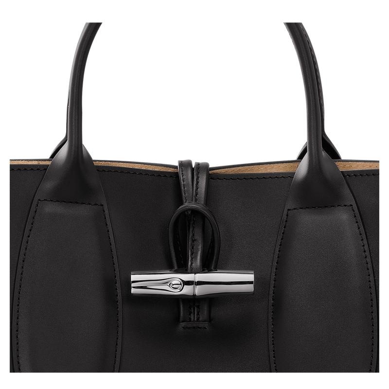 Black Longchamp Roseau M Women's Handbags | IRBY-89216