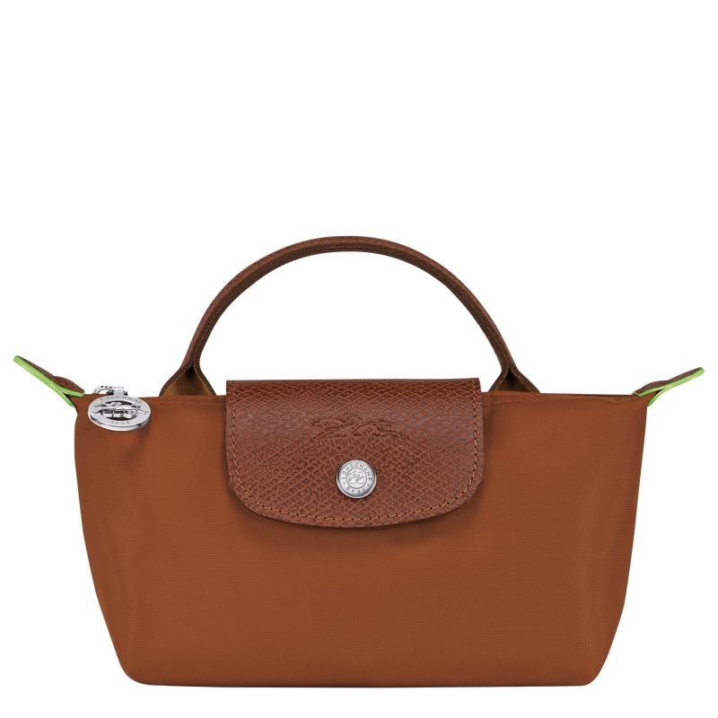 Cognac Brown Longchamp Le Pliage Green with handle Women\'s Pouches | CMEN-35408