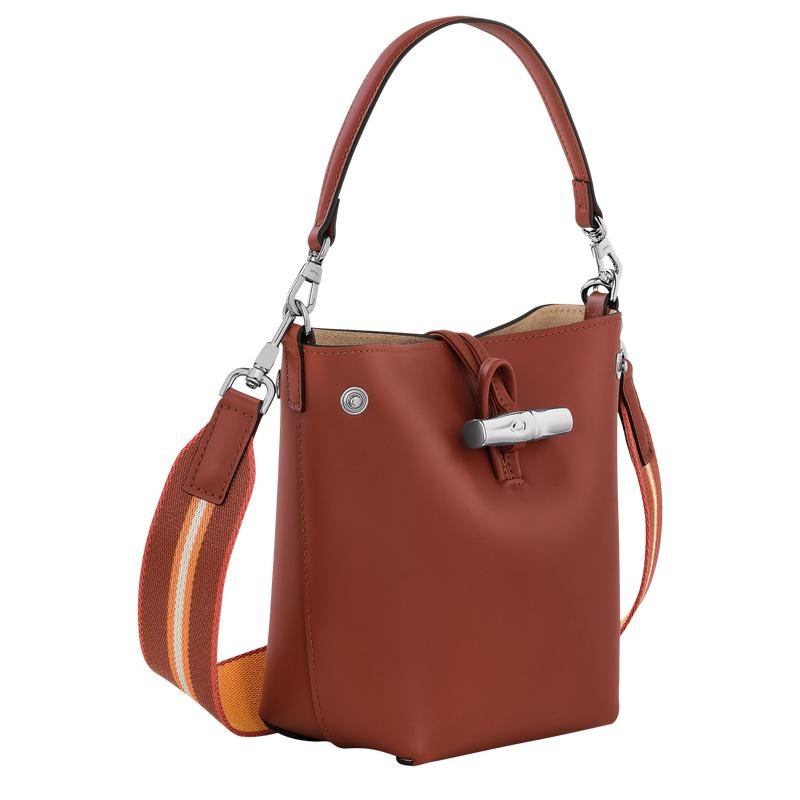 Mahogany Brown Longchamp Roseau XS Women's Bucket Bag | LYGP-58473