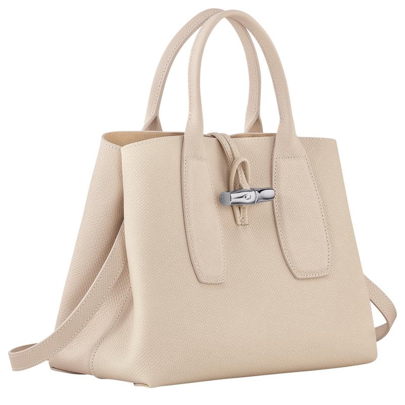 Paper White Longchamp Roseau M Women's Handbags | EINP-23154