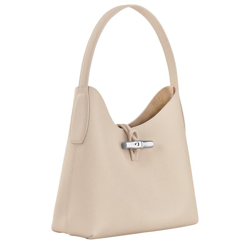 Paper White Longchamp Roseau M Women's Hobo Bags | BDUC-64271