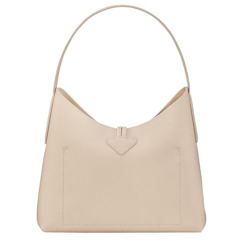 Paper White Longchamp Roseau M Women's Hobo Bags | BDUC-64271