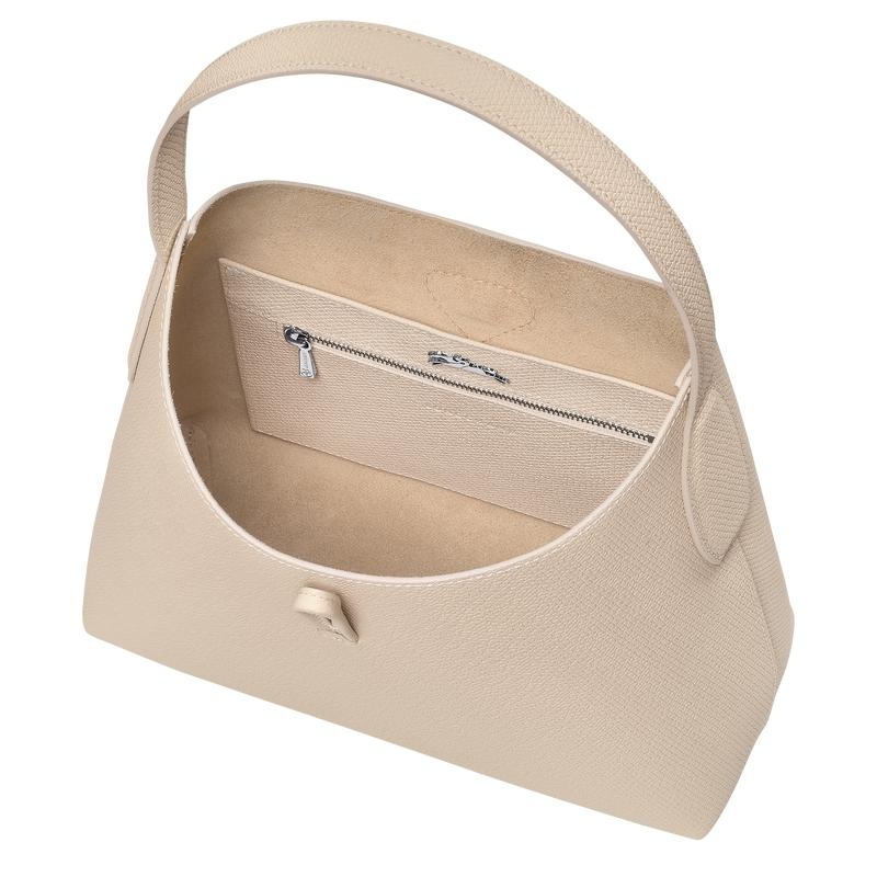 Paper White Longchamp Roseau M Women's Hobo Bags | BDUC-64271