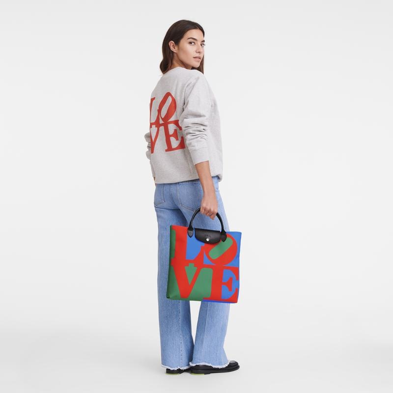 Red/Navy Longchamp x Robert Indiana L Women's Handbags | WSTY-07986