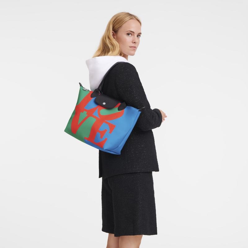 Red/Navy Longchamp x Robert Indiana M Women's Tote Bag | RPIL-52736