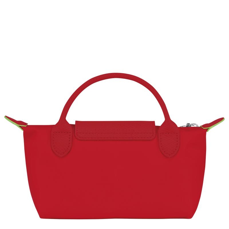 Tomato Red Longchamp Le Pliage Green with handle Women's Pouches | CSMV-39028