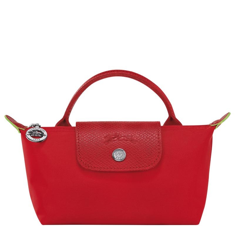 Tomato Red Longchamp Le Pliage Green with handle Women\'s Pouches | CSMV-39028